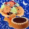 Flowers N Egg Less Cake - Midnight Delivery